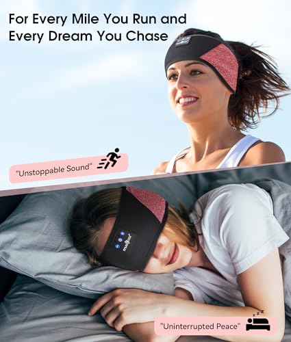 MUSICOZY Bluetooth 5.4 Sleep Headphones Headband Sports Wireless Audio | Earbuds 2 in 1 Design with Breathable Stretch Fabric, HD Stereo Sound Speakers for Workout Yoga Running, Nighttime Sleep Use - color: Red & Black