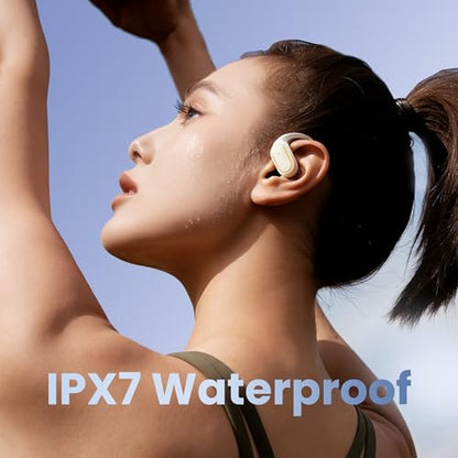 Open Ear Headphones Earbuds Wireless - 5.4 Bluetooth Ear Buds with LED Digital Display IPX7 Waterproof, Wireless Headphones Touch Control Air Conduction Stereo Sound with 18.2mm Drivers 40H Playtime - color: White
