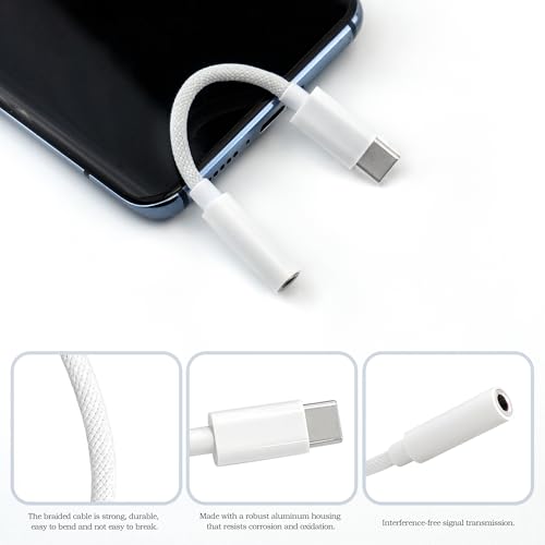 BlingKingdom USB C to 3.5 mm Headphone Jack Adapter, Type C to Aux Audio Braided Cable Connector Adaptor Compatible with iPhone 15/16 Series, Samsung Galaxy S24 S23 S22 21Ultra, iPad Pro, MacBook