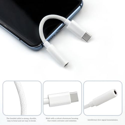 BlingKingdom USB C to 3.5 mm Headphone Jack Adapter, Type C to Aux Audio Braided Cable Connector Adaptor Compatible with iPhone 15/16 Series, Samsung Galaxy S24 S23 S22 21Ultra, iPad Pro, MacBook