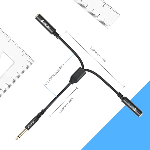 1/4 inch TRS Splitter Cable, 6.35mm Stereo Y Cable, 1/4 Male Plug to Dual 1/4 Female Jack Cord, 12 inches / 30cm - color: Black 1/4" TRS Male to Dual 1/4" Female 12 Inch