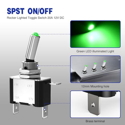 Nilight 3PCS Green LED Toggle Switch 12V 20A 3 Pin 2 Position ON Off SPS - color: 3PCS LED Switch Green
