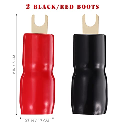 2 Pairs Copper Gold Plated 0 Gauge Spade Terminal Crimp Connectors Adapters Crimp Barrier Spades for Speaker Wire Cable Terminal Plug - 0GA (Red and Black)