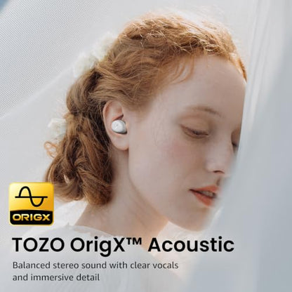 TOZO A1 Wireless Earbuds Bluetooth 5.3 Light Weight in Ear Headphones | IPX5 Waterproof, 2 Mics for AI Calls, Immersive Premium Sound Bass Ear buds with Charging Case, 32 Presets EQ via TOZO App - color: Matte White