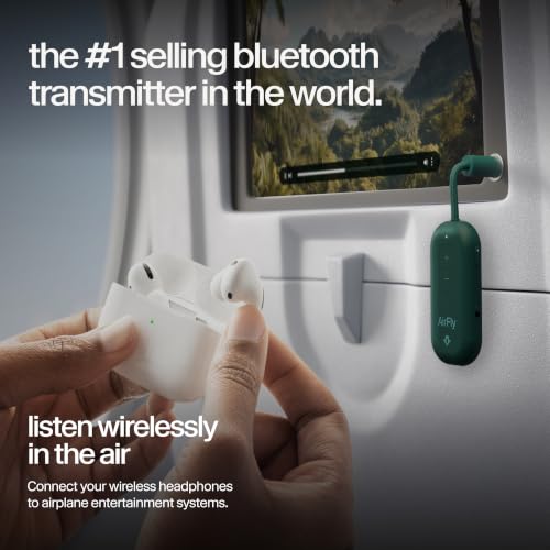 Twelve South AirFly Pro, Bluetooth Wireless Audio Transmitter, Evergreen | Bluetooth Adapter for AirPods/Headphones, 20+ Hr Battery, Works with 3.5mm aux Jacks on Airplanes, TVs, Gym Equipment, Travel - color: Evergreen, style: AirFly Pro 2
