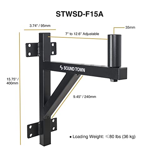 Sound Town 2-Pack Wall Mount Speaker Brackets, Fits 35mm Speaker Mounts (STWSD-F15A-PAIR) - size: F15A