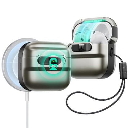 ESR for AirPods 4 Case, Compatible with MagSafe, Pulse Series, Titanium | Compatible with AirPods 4 Generation Case (2024)(USB-C), Magnetic Lid Lock, Drop-Proof Protection Cover with Lanyard - color: Titanium, size: AirPods 4 Case