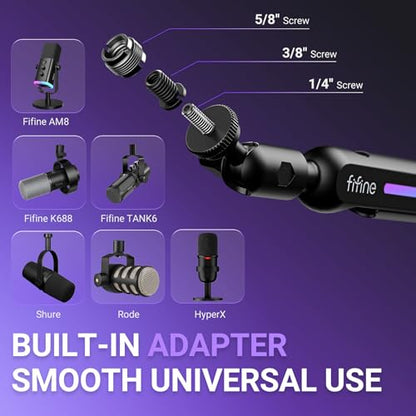 FIFINE BM88Pro RGB Low Profile Microphone Boom Arm for Gaming Streaming | Adjustable Mic Stand, Controllable RGB, Desk Mount Clamp, Cable Management, Screw Adapter - color: black
