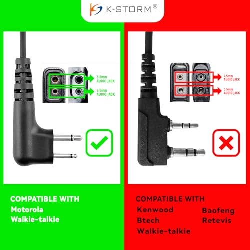 K-Storm Walkie Talkie Earpiece Headset Compatible with Motorola Radio | For CLS1110, CLS1413, CP200, RDM2070D, HKLN4604, PU Material, Black