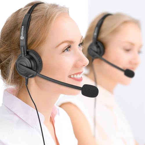 Arama USB Headset with Microphone Noise-Cancelling, Comfort Fit Computer Headset with Microphone for PC Laptop Mac Skype Zoom UC Webinar Business Call Center Home Office (Black-Monaural)