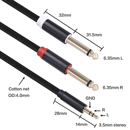 (3.3FT-2PACK) 3.5mm TRS to Dual 6.35mm 1/4 TS Mono Breakout Cable Y Splitter Stereo Cord Adapter Compatible with iPhone, Computer Sound Card, CD Player, Multimedia Speaker, Home Stereo System - color: 3.3FT-2PACK