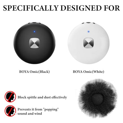 GEEKRIA for Creators Furry Windscreen Compatible with BOYA Omic Wireless Mic, Mic DeadCat Wind Cover Muff, Fluff Cover Windshield, Wind Noise Reduction (Grey / 2 Pack)
