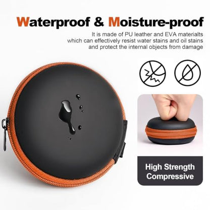 1 Pack Round Earbud Case Storage Bag with Carabiner, Orange | Travel kit, EVA earbud case, For Wired/Wireless Earphones, chargers, Tech pouch