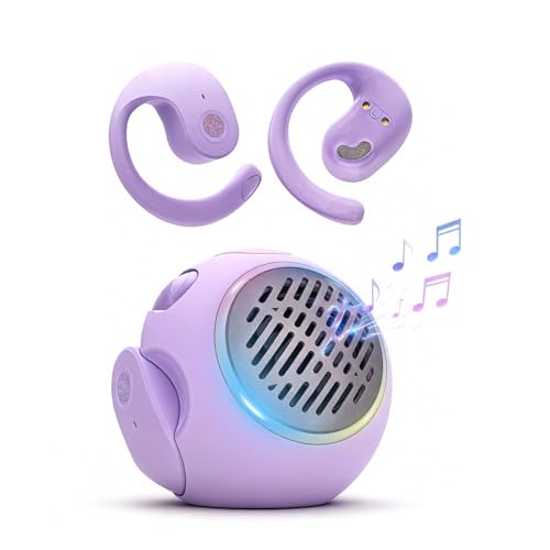 Xmenha Purple Kids Wireless Open Ear Over the Ear Earbuds for Kids Ear Buds Air Bone Conduction Headphones Bluetooth Headset Small Mini Portable Bluetooth Speaker