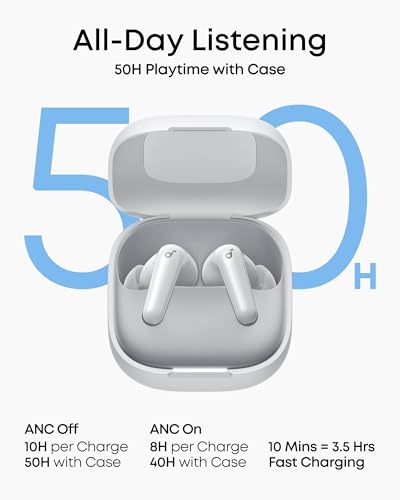 Soundcore P31i by Anker Translation Earbuds with Real-Time Adaptive ANC | Real-Time Adaptive Noise Cancelling, Hi-Res Sound, Translation Earbuds, 50H Playtime, Spatial Audio, Fast Charging, IP55 - color: White