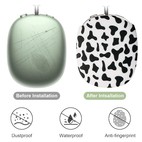 4 in 1 Silicone Case Cover Compatible with Apple Airpods Max 2/1 Headphones(2026/2024/2020), Printed Ear Pad Case Cover Ear Cups Cover and Headband Cover Headband Pad Accessories (Cow) - color: Cow