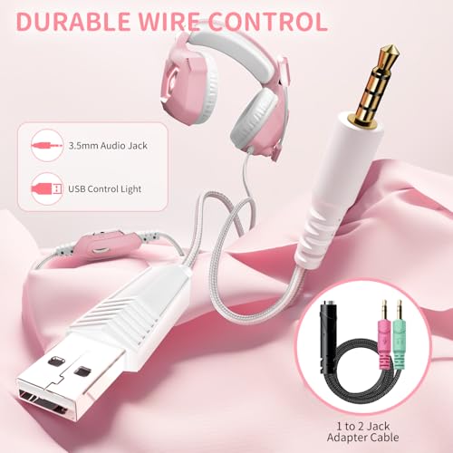 Ozeino Gaming Headset for PC, Ps4, Ps5, Xbox Headset with 7.1 Surround Sound, Gaming Headphones with Noise Cancelling Mic RGB Light Over Ear Headphones for Xbox Series X/S, Switch-Pink - color: Pink