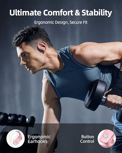 Wireless Earbuds Bluetooth Headphones Over Ear Hooks Ear Buds with 80H Playtime, LED Power Display, Dual Mic Clear Calls, Sports Wireless Ear Buds Bluetooth Earbuds for Running Gym Workout (Pink) - color: Pink