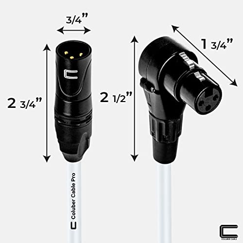 Balanced XLR Cable Male to Right Angle Female - 10 Feet White - Pro 3-Pin Microphone Connector for Powered Speakers, Audio Interface or Mixer for Live Performance & Recording