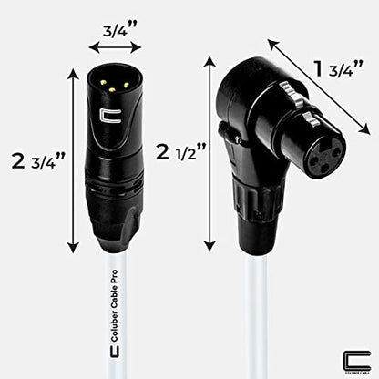 Balanced XLR Cable Male to Right Angle Female - 10 Feet White - Pro 3-Pin Microphone Connector for Powered Speakers, Audio Interface or Mixer for Live Performance & Recording