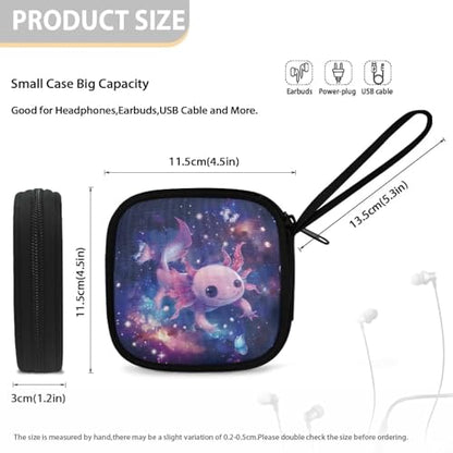 Axolotl Galaxy Space Headphone Case Square Earbud Organizer Portable Bluetooth Headset Case with Handle for Girls Boys Men Women - color: Axolotl Galaxy Space