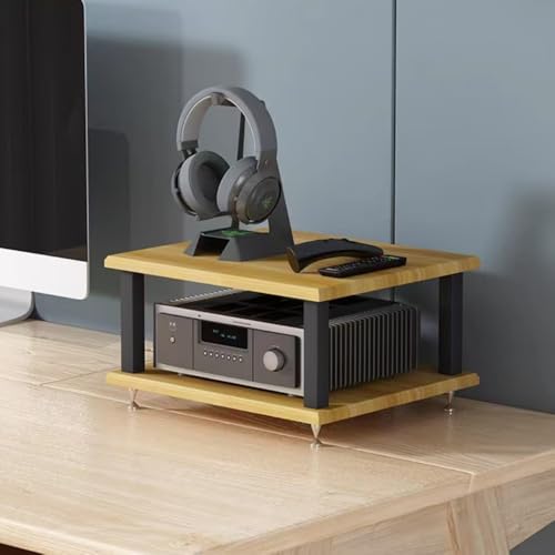 Audio Rack Small Desktop Media Console Stand Stereo Components Cabine Audio Video Tower Desk Shelf For Amplifier Speaker Record,Walnut2Tier