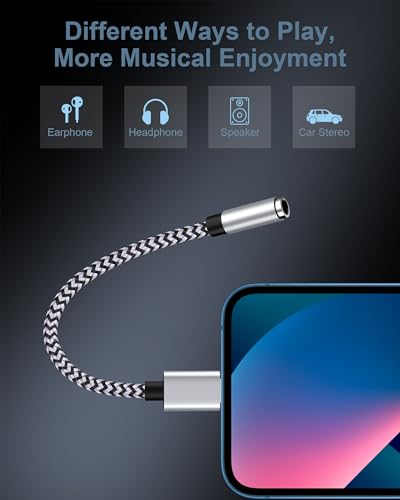 2Pack iPhone headphone Adapter, Lightning to 3.5mm Headphone Jack Adapter | [Apple MFi Certified] Lightning to Aux Adapter, iPhone Aux Adapter Dongle for iPhone 14 13 12 11 Pro Max Plus Mini XR XS 8 - color: 2*White, Black