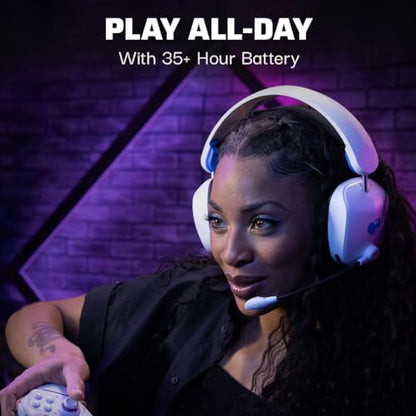 PDP Phantom Air Dual-Mode Wireless Gaming Headset for PlayStation: PS5, PS4, PC, Bluetooth Compatible, Rechargeable 35-Hour Battery, 50mm Drivers, On-ear Headphone Controls, Officially Licensed, White - color: White, style: PlayStation