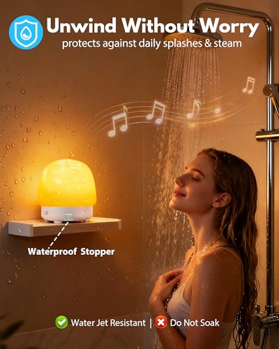 Shower Light with Bluetooth Speaker, Waterproof Shower Lamp with White Noise, 16 Colors Ocean Wave Projector Light with Remote & Touch Control, Music Lamps for Inside Shower Bathroom Bathtub - color: White