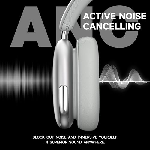 Freepods Over-Ear Bluetooth Headphones with Mic,120 Hour Playtime Active Noise Cancelling,Hi-Res Audio,Wireless ANC Headset, Android Compatible - Silver - color: Silver