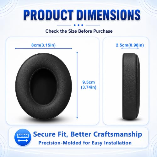 Replacement Ear Pads for Beats Studio 2 & Studio 3 (B0501, B0500) Wired & Wireless Headphones, Protein Leather Earpads Cushions with Memory Foam, Extra Thick Ear Cups,1 Pair，Black - color: Black