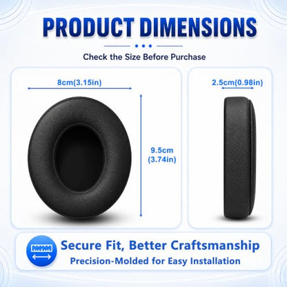 Replacement Ear Pads for Beats Studio 2 & Studio 3 (B0501, B0500) Wired & Wireless Headphones, Protein Leather Earpads Cushions with Memory Foam, Extra Thick Ear Cups,1 Pair，Black - color: Black