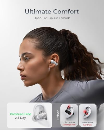 TALIX Open Ear Clip-On Wireless Bluetooth Earbuds AuraHalo G1, Gray | 4-Mic Clear Calls, Rich Bass, Roller-Inspired Design, Reduced Sound Leakage, IPX4 Water Resistant, Touch Control - color: Grey