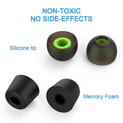 [6 Pairs] Earphone Tips S M L for in Ear Headphones, 12pcs Anti-Slip Silicone Earbud and Memory Foam Ear Bud Tips, Noise Cancelling 5mm-7mm Earbud Tips