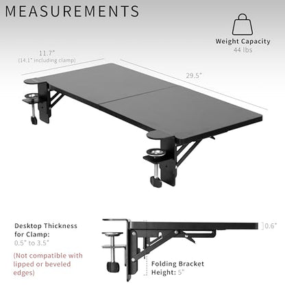 VIVO Black Clamp-on 30 x 12 in Desk Extender, DESK-EXT30 | Foldable, Wrist Support Arm Rest, Office Keyboard Tray, Side Table Extension Attachment - size: 30 x 12", style: Extender