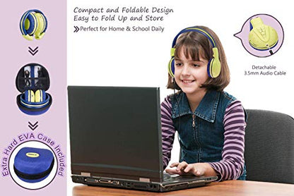 SIMOLIO Wireless Kids Headphones, Foldable Stero Wireless Headset with Mic and 3- Level Volume Limited, 30H Playtime, 3.5mm Cord & Share Port, Travel Case, Bluetooth 6.0 for School Game iPad Tablet | Foldable Stero Headsets with Mic , 30H Playtime, 3.5mm