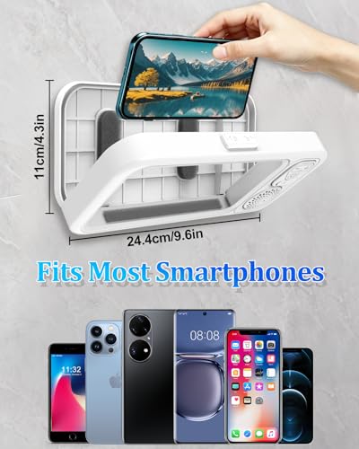 Shower Phone Holder Waterproof with Wireless Bluetooth Speaker | 360° Rotation Wall Mount Phone Holder for Shower, Anti-Fog High Sensitivity Shower Phone Case for Bathroom Bathtub Kitchen