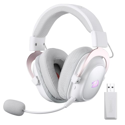 Redragon H510 PRO 3-Mode RGB Gaming Headset - 7.1 Surround Sound - 53MM Audio Drivers in Memory Foam Ear Pads w/Durable Fabric Cover- Multi Platforms Headphone - USB Powered for PC/PS4/NS - color: White Wireless H510 PRO