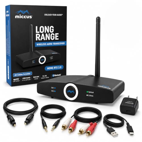Long Range Bluetooth Audio Transmitter or Receiver for TV Home RTX 2.0 | TV PC stereo, Connect speakers, headphones & phones, aptX Low Latency, Optical RCA & 3.5mm, HD audio