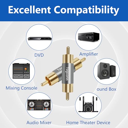 Gold Plated RCA Adapter 10 Pack, RCA Male to Male Coupler, RCA Male to Male Barrel Audio Video Connector Extender, Compatible with HDTV, Speaker, Amplifier, Car Audio, AV Receiver, Radio, Subwoofer - color: RCA Male to Male, size: 10 Pack