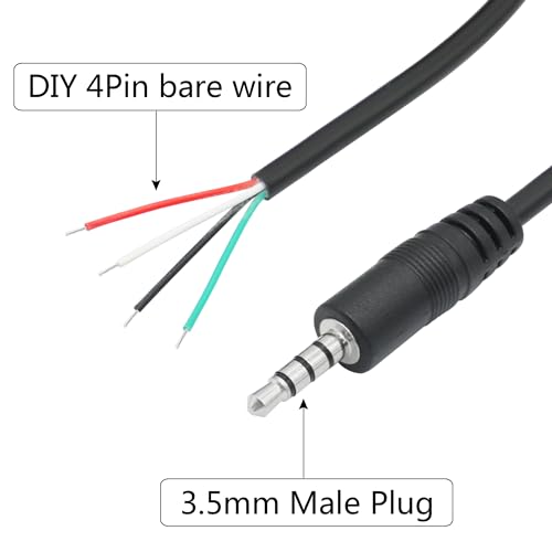 3.5mm Male Plug to 4Pin Bare Wire Open End Cable 1.6FT, TRRS 4 Pole 1/8'' | 3.5mm Audio Plug Stereo Audio Wire, Auxiliary Audio Connector Jack, for 3.5mm Earphone Microphone DIY Cable Repair - 4Pcs - color: 3.5mm Male Plug TRRS 4 Pole - 0.5M/1.6FT