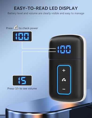 Bluetooth 5.3 AUX Receiver for Car, LED Screen, Noise Cancelling | 3.5mm AUX Bluetooth Adapter for Home Stereo/Wired Headphones/Speaker, Hands-Free Calls, Music, Dual Connect, Type-C Charging