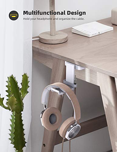 Lamicall Headphone Stand Adhesive Rotatable Headset Earphone Hanger Hook | 360° Rotation Earphone Holder, Cable Organizer Headphone Stand, for All Headset Gaming HyperX, Razer, Sony, Senn heiser - color: White