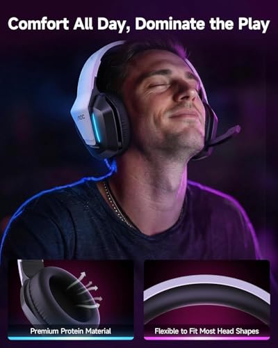 AOC Wired Gaming Headset, Headphones for Xbox Series PS5 PC Switch, White | Surround Sound, Noise Canceling Over-Ear Gaming Mic, RGB Lights, 50mm Drivers, 3.5mm Jack - color: White