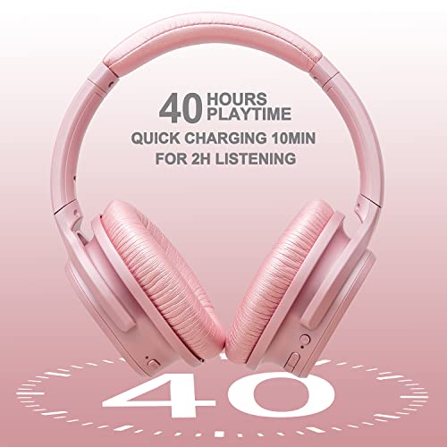 ZIHNIC Active Noise Cancelling Headphones, 40H Playtime Wireless Bluetooth Headset with Deep Bass Hi-Fi Stereo Sound,Comfortable Earpads for Travel/Home/Office (Rose Gold) - color: rose