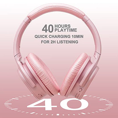 ZIHNIC Active Noise Cancelling Headphones, 40H Playtime Wireless Bluetooth Headset with Deep Bass Hi-Fi Stereo Sound,Comfortable Earpads for Travel/Home/Office (Rose Gold) - color: rose