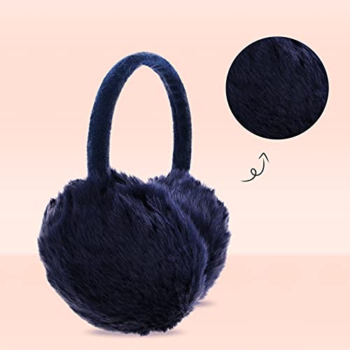 POXIMI Women Winter Earmuffs Girl Ski Adjustable Ear Covers for Kid Cute Bow Ear Warmer Outdoor Earmuff Fleece Lining - color: C-navy
