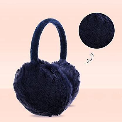 POXIMI Women Winter Earmuffs Girl Ski Adjustable Ear Covers for Kid Cute Bow Ear Warmer Outdoor Earmuff Fleece Lining - color: C-navy