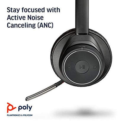 Plantronics - Voyager Focus UC (Poly) - Bluetooth Dual-Ear (Stereo) Headset with Boom Mic - USB-A Compatible with PC and/or Mac - Active Noise Canceling - Works with Teams (Certified), Zoom & more