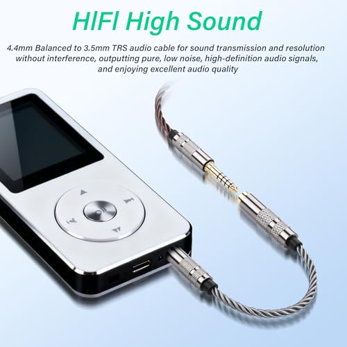 SinLoon 4.4mm Female to 3.5mm TRS Male Audio Adapter Cable, Gold Plated OFC Braided Converter, Balanced to Unbalanced for HiFi DAP Headphone Amplifier (Cool Grey)